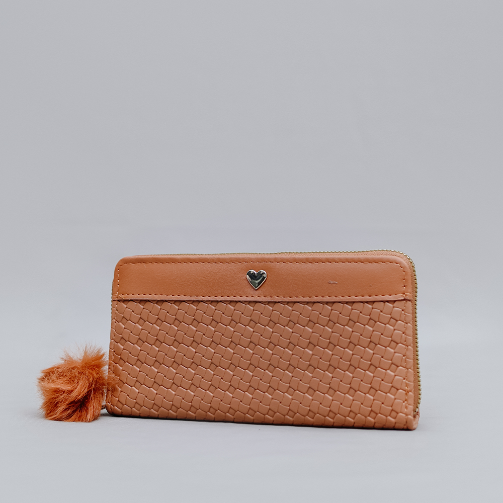 Brown Woven Wallet with Heart Charm
