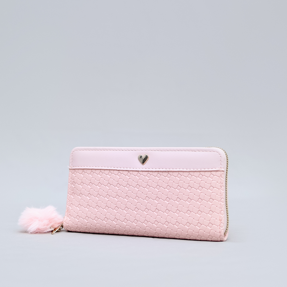 Royal Lady Pink Woven Wallet with Heart Charm