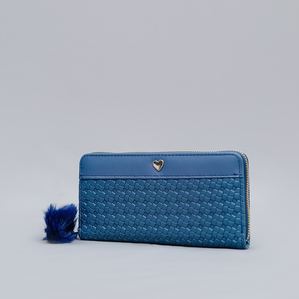 Itlian Blue Woven Wallet with Heart Charm