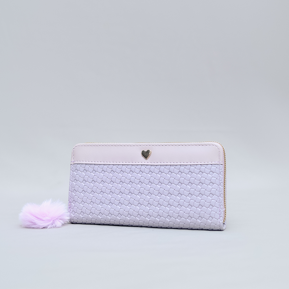 Light Purple Woven Wallet with Heart Charm