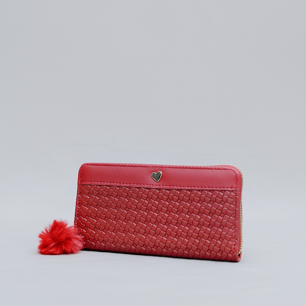 Itlain Red Woven Wallet with Heart Charm