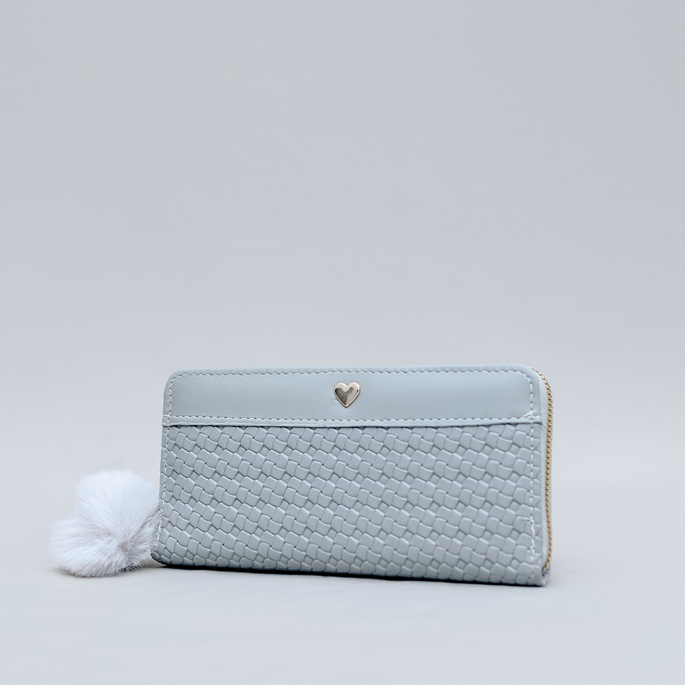 Ocean Blue Woven Wallet with Heart Charm
