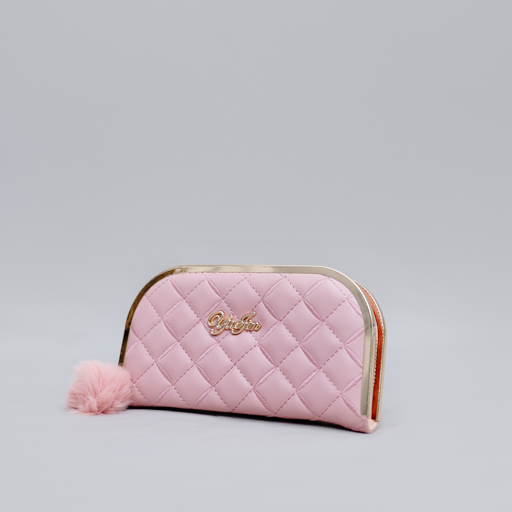 Baby Pink Woven Wallet with Heart Charm