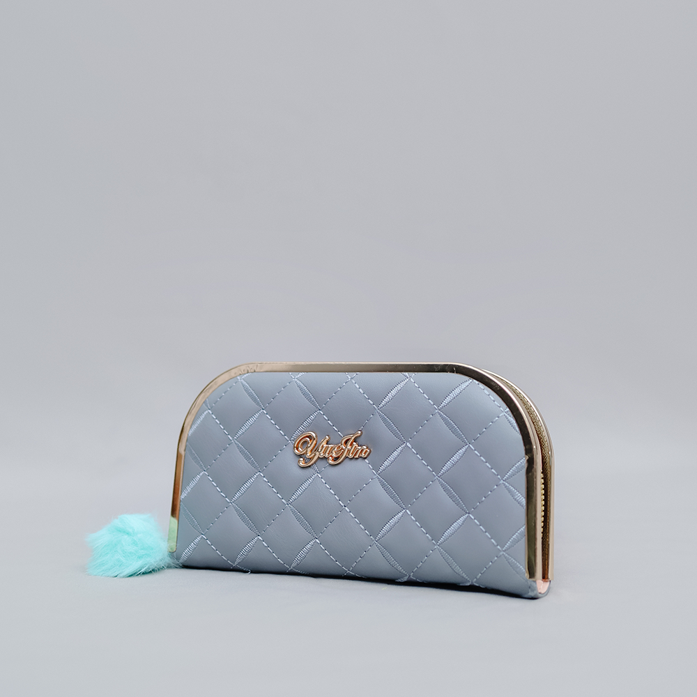 Light Blue Woven Wallet with Heart Charm