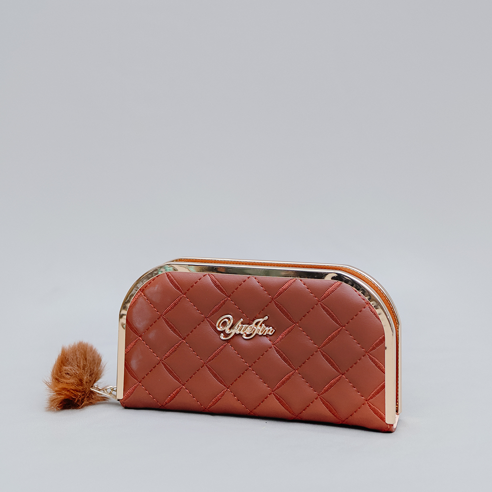 Brown Woven Wallet with Heart Charm