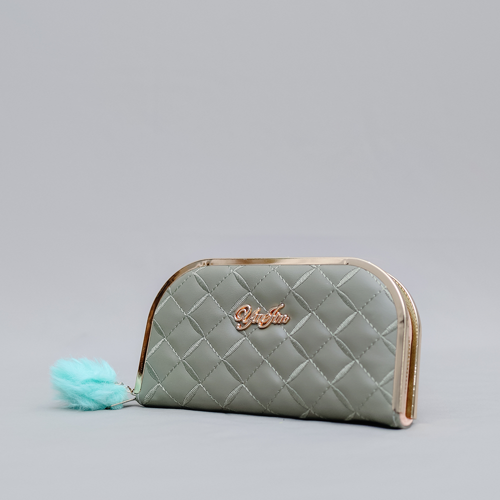 Gray Woven Wallet with Heart Charm
